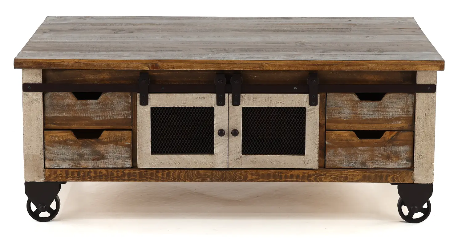 Antique Pine Rustic Pine Coffee Table with Iron Accents-1