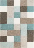 SAC2300-710103/8X10 Santa Monica 8 x 10 Taupe and Aqua Color Block Area Rug