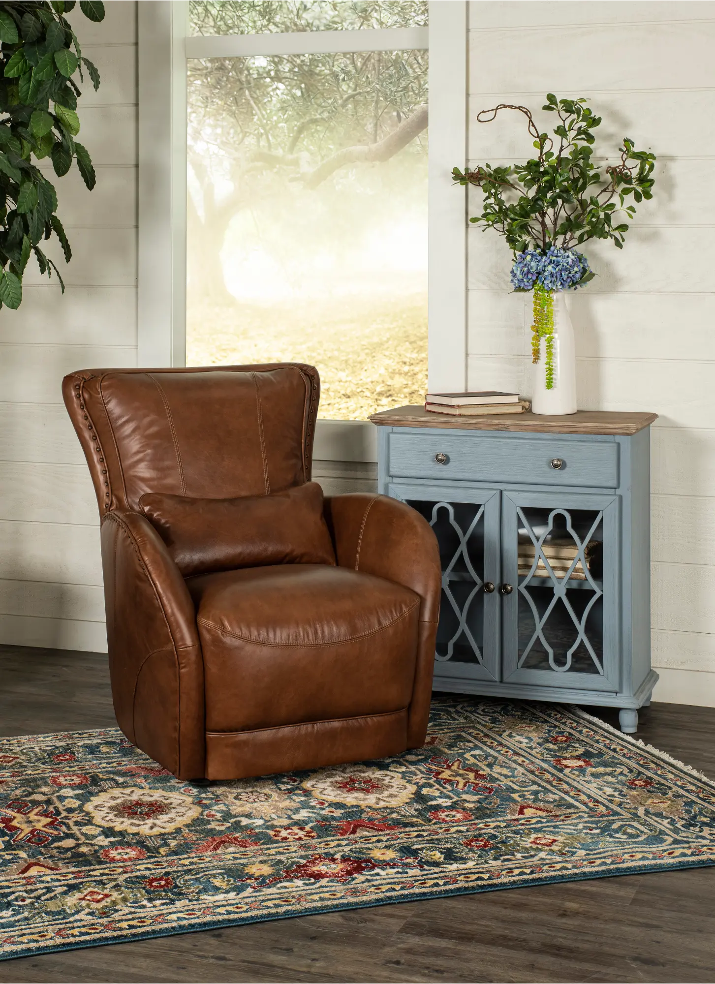 St. James Brown Leather Swivel Chair-2