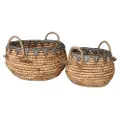 8 Inch Brown Water Hyacinth Basket with Handles