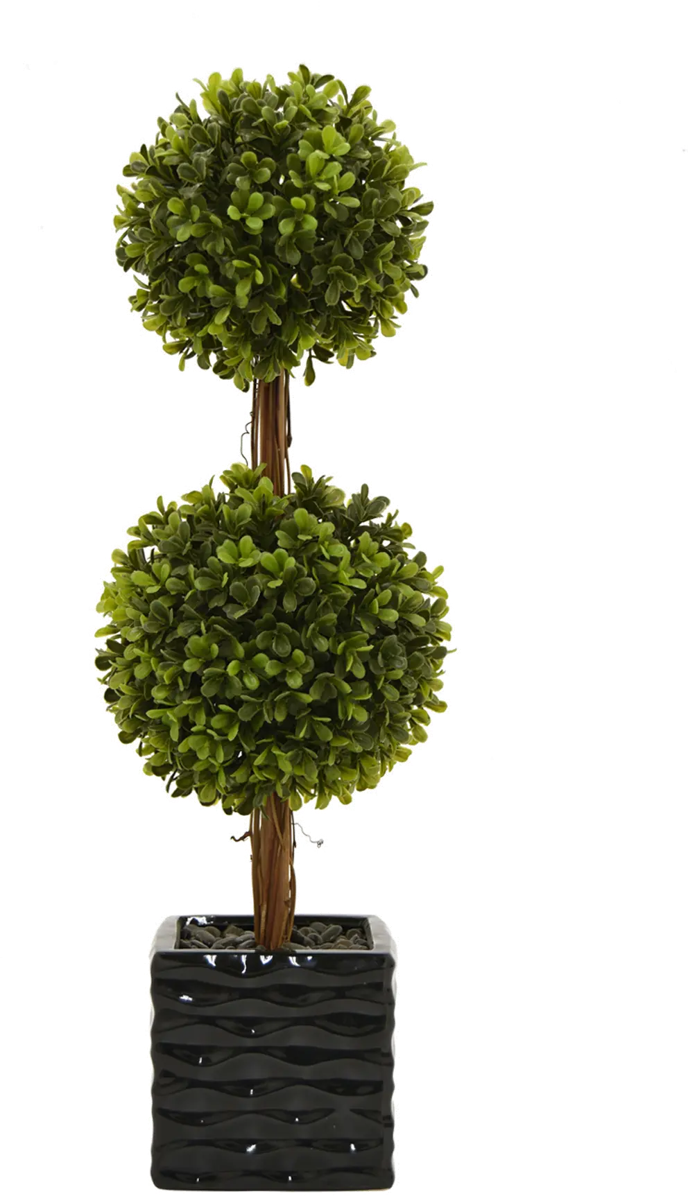20 Faux Green Double Ball Topiary in Black Pot-1