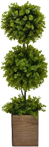 31 Faux Green Double Topiary in Brown Pot
