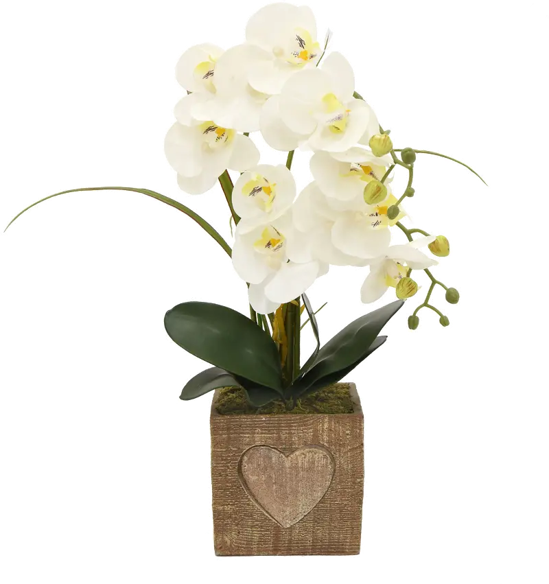 White Faux Orchid Floral Arrangement in Heart Pot