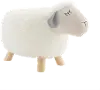 Fluffy Off White and Gray Sheep Stool with Wooden Legs