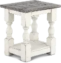 Stone Distressed White and Pine Side Table
