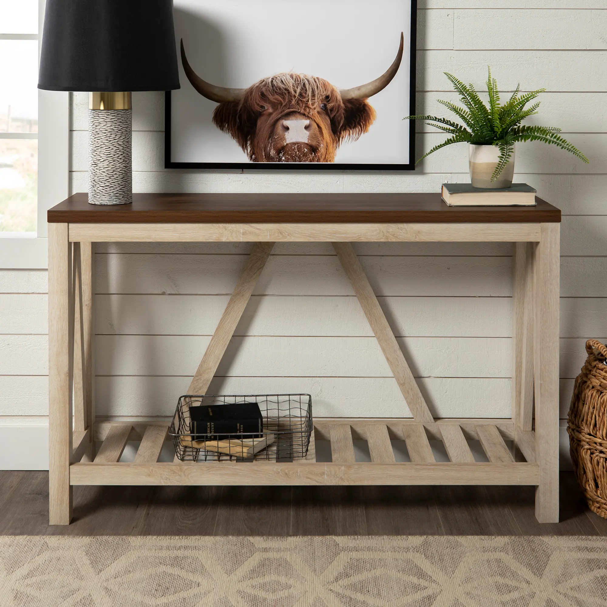 AF52AFTWWO Dark Walnut and White Oak Sofa Table-2