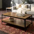 C46AICTRO Angle Iron Rustic Oak Wood Coffee Table - Walker Edison