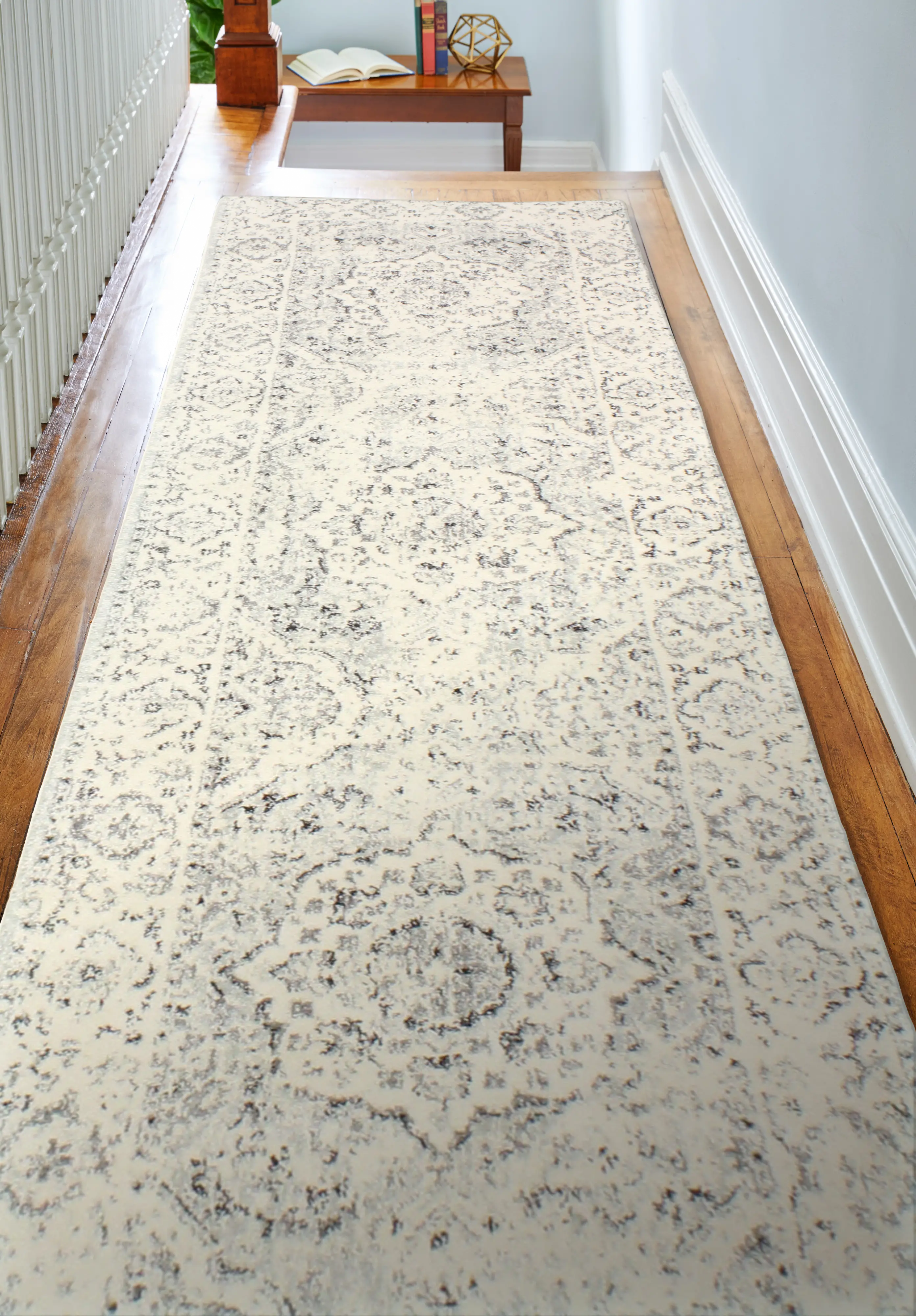 E110-SIL-2.6X8-5363 Traditional Alberta Ivory and Blue 8 Foot Runner Rug - Everek-2