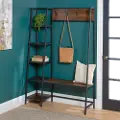 HT72ASSDW 66 Inch Rustic Dark Walnut Industrial Hall Tree