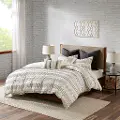 Natural White and Charcoal King Rhea 3 Piece Bedding Collection