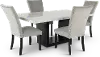 Valentino Marble 5 Piece Dining Set with Gray Velvet Chairs