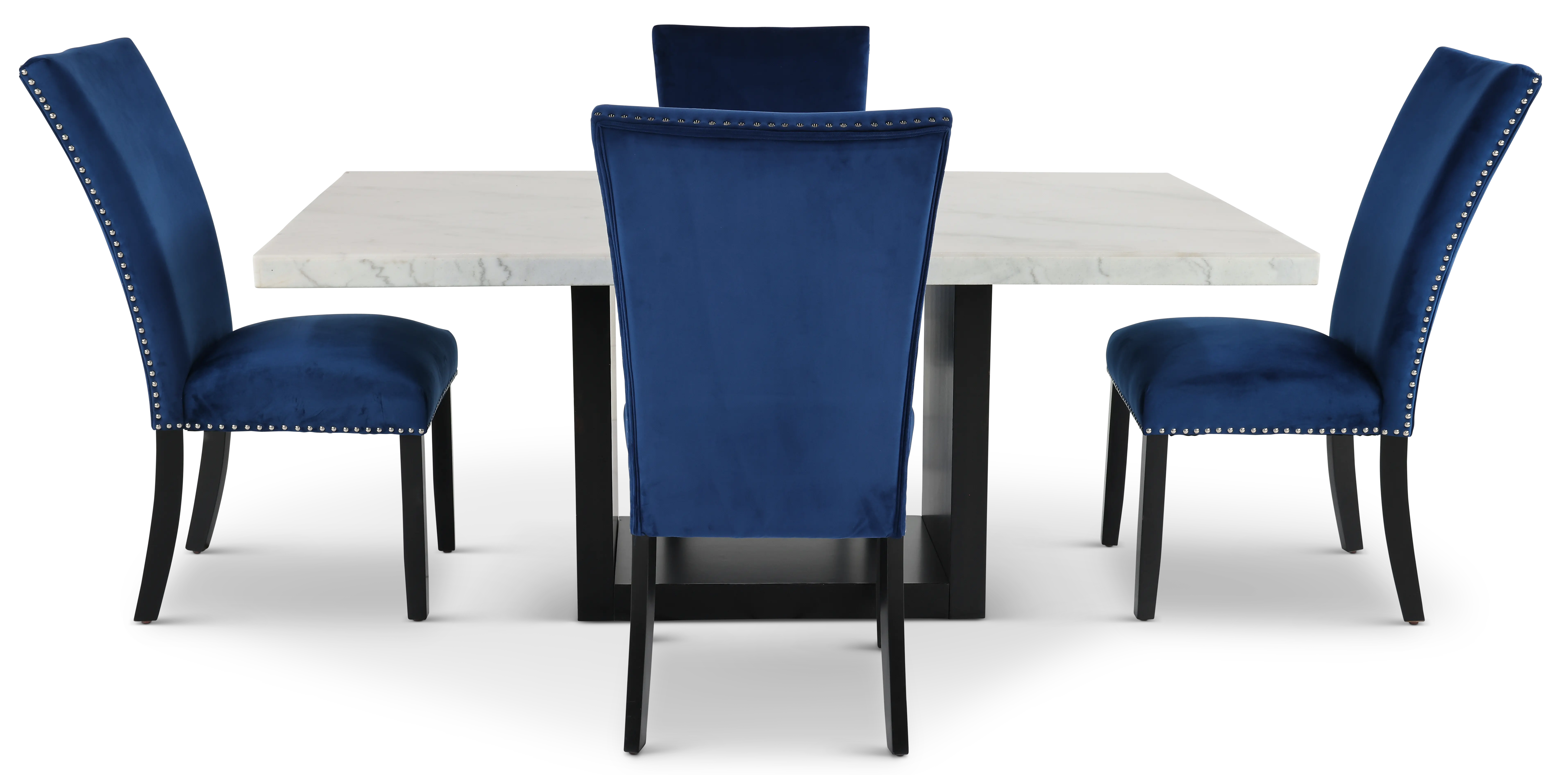 Valentino Marble 5 Piece Dining Set with Blue Velvet Chairs-1