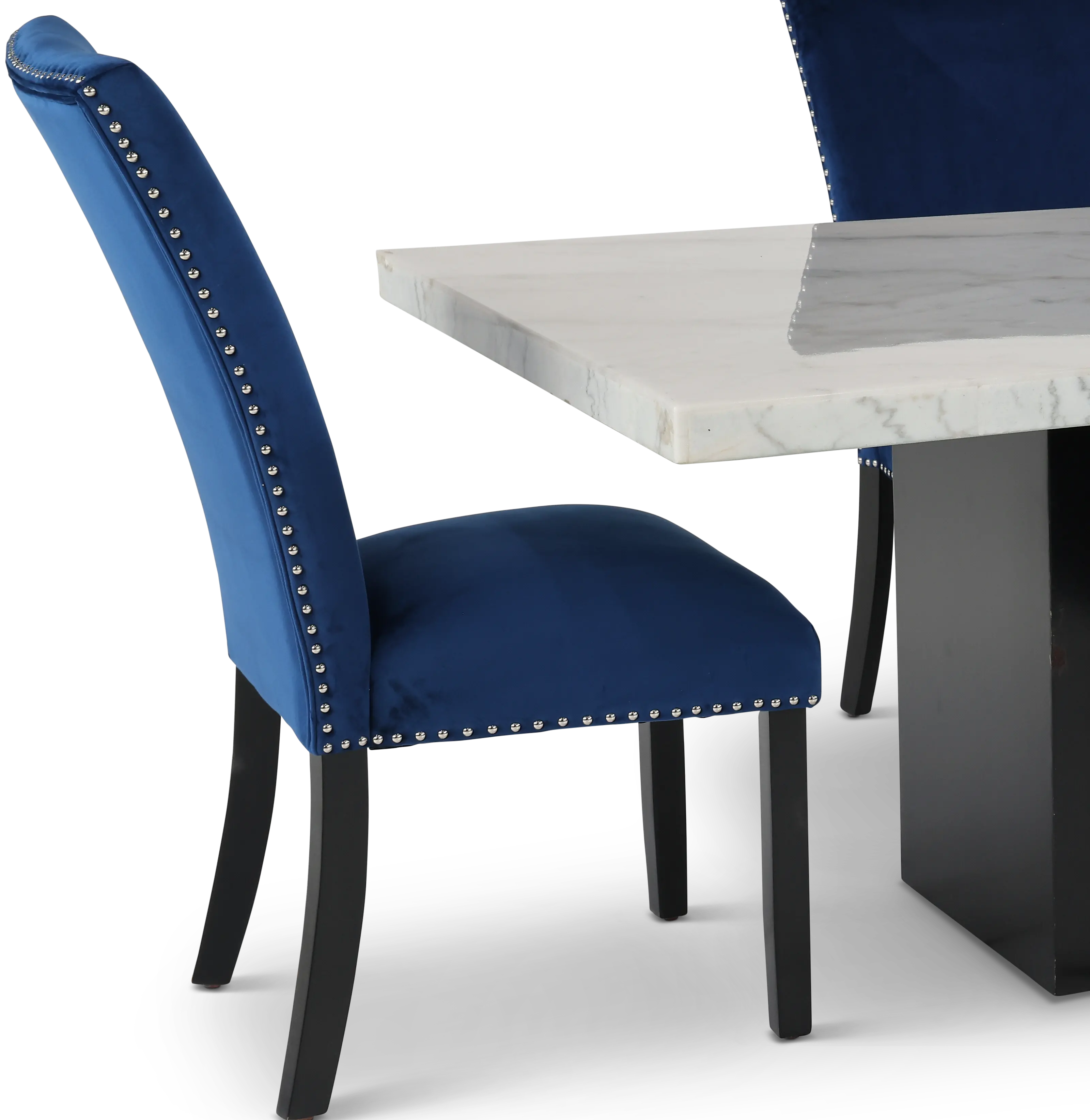 Valentino Marble 5 Piece Dining Set with Blue Velvet Chairs-4
