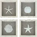White Coastal Wall Art with White Washed Frame - Set of 4