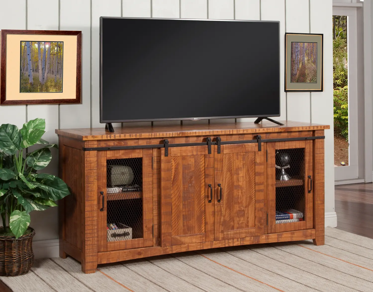 Camden Honey Pine Farmhouse TV Stand-1