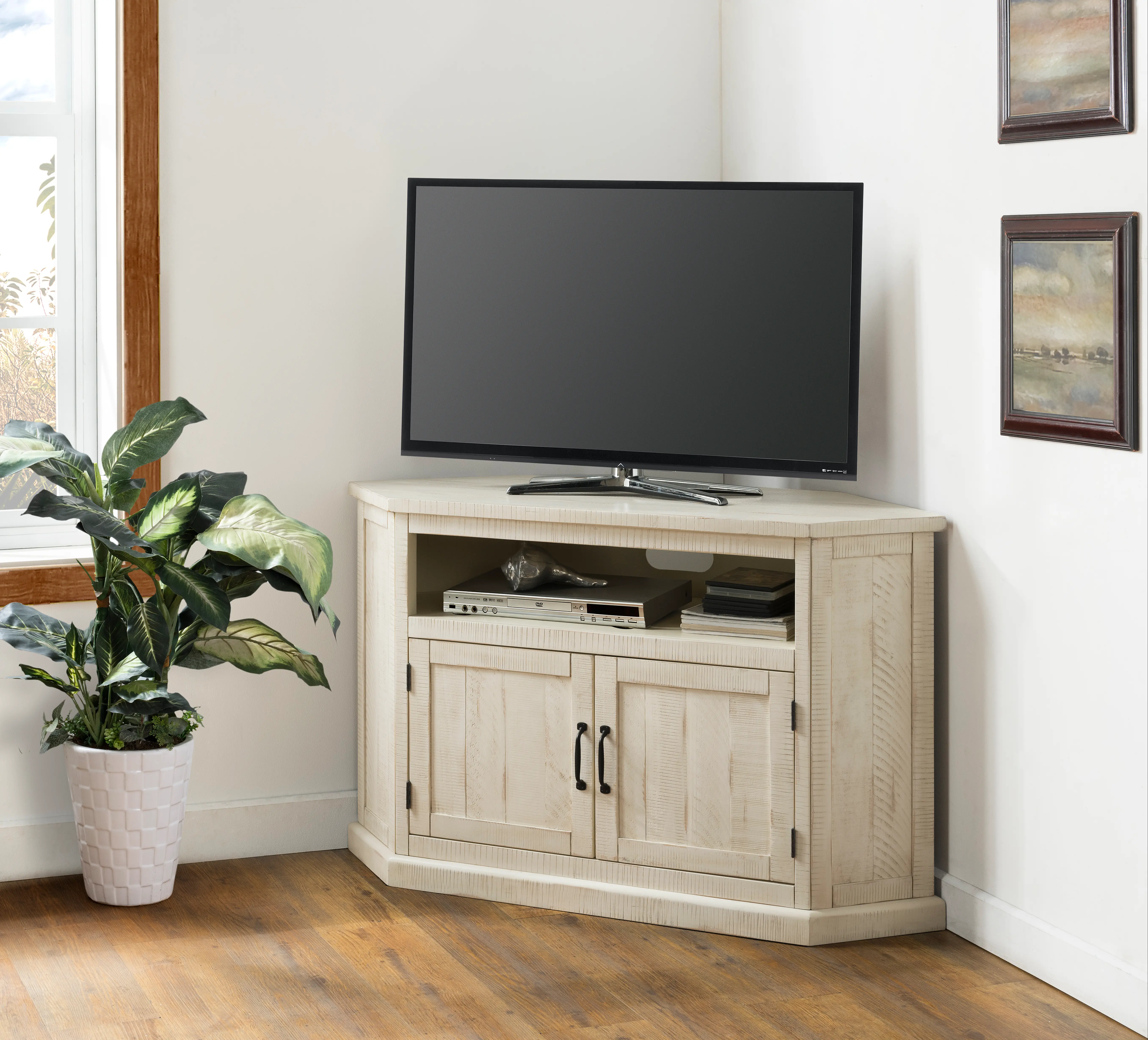 Antique White Country Corner TV Stand-1