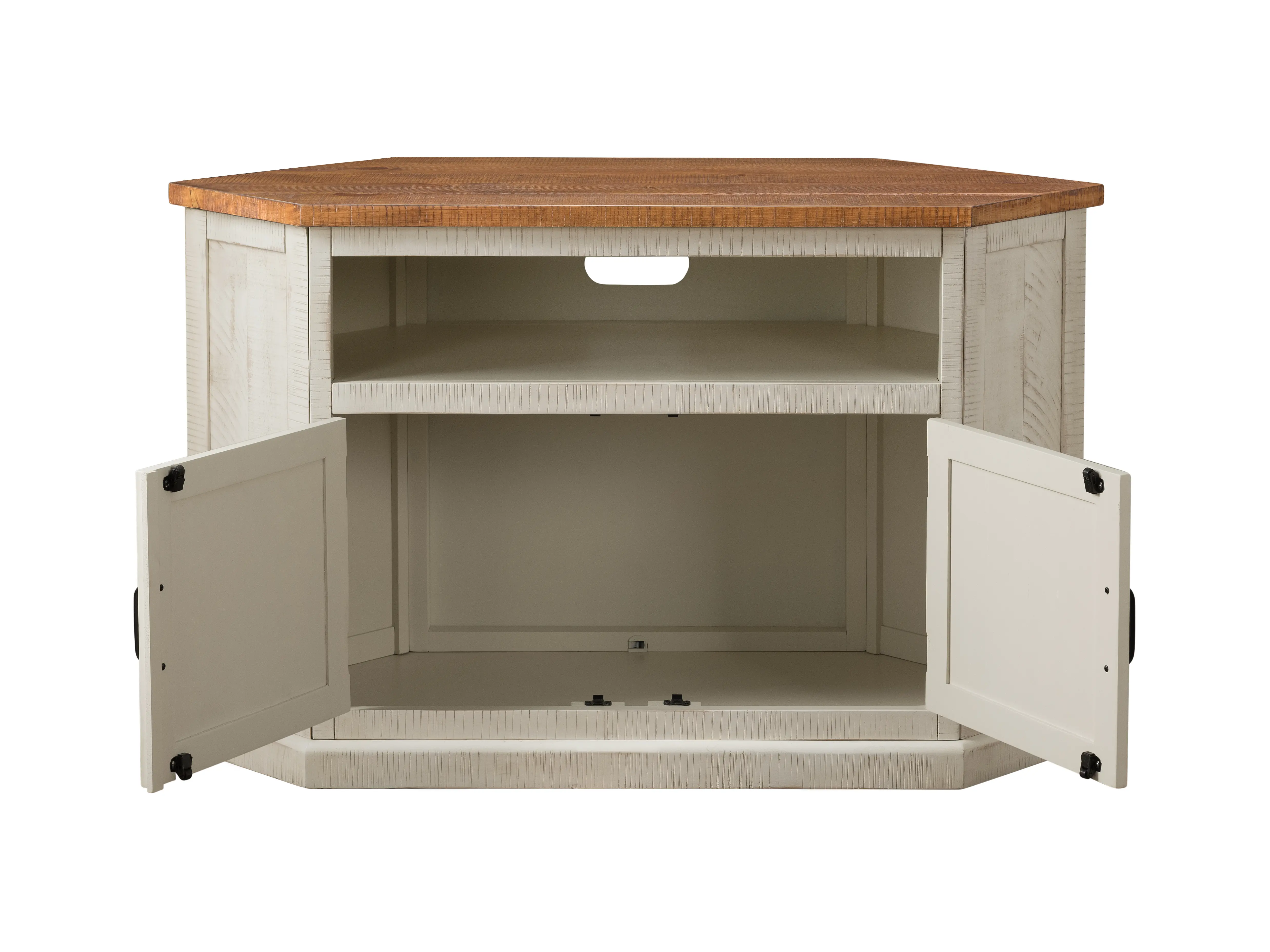 Antique White and Pine Corner TV Stand-3