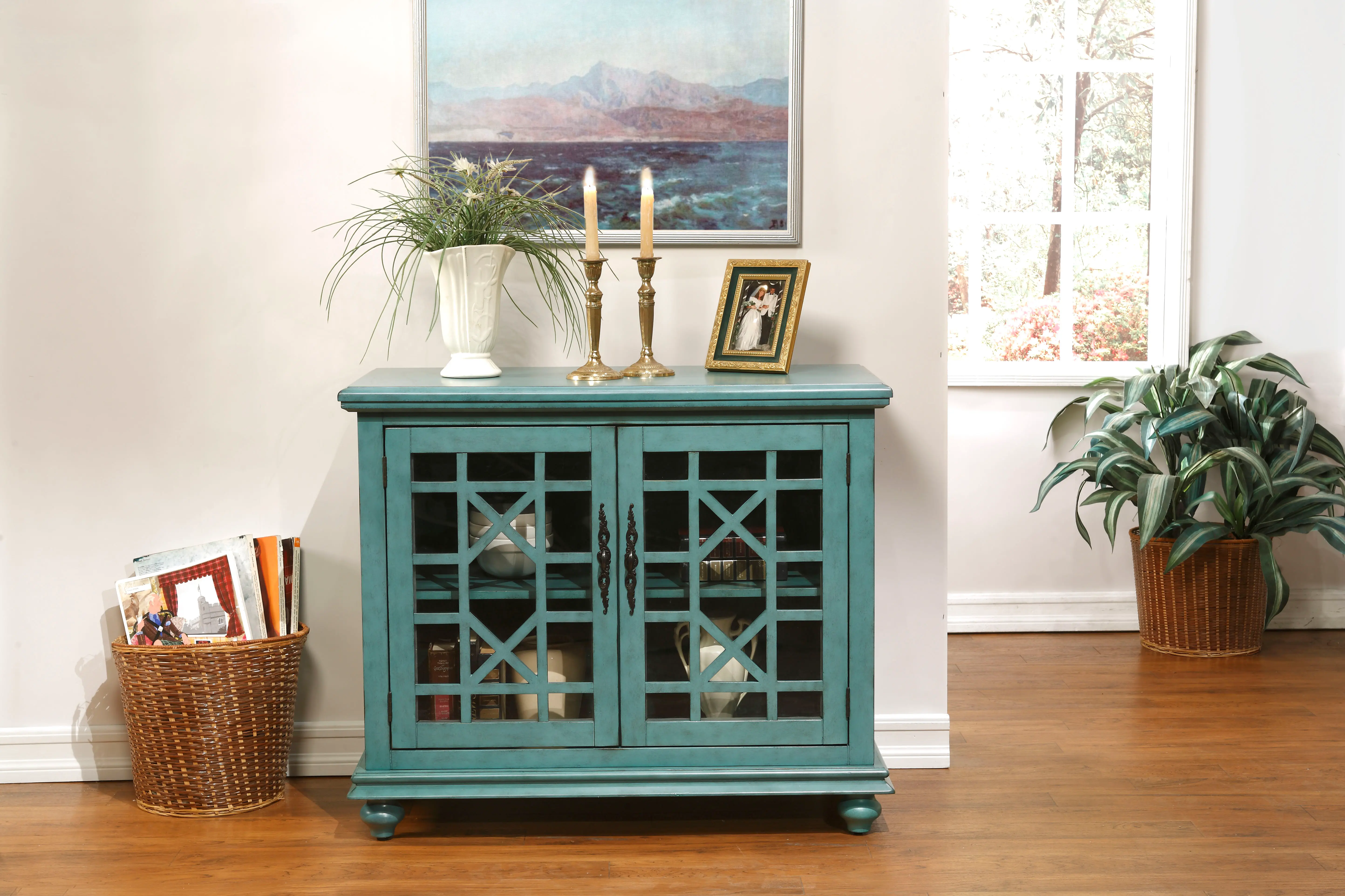 Casual Teal 38 Inch TV Stand-1