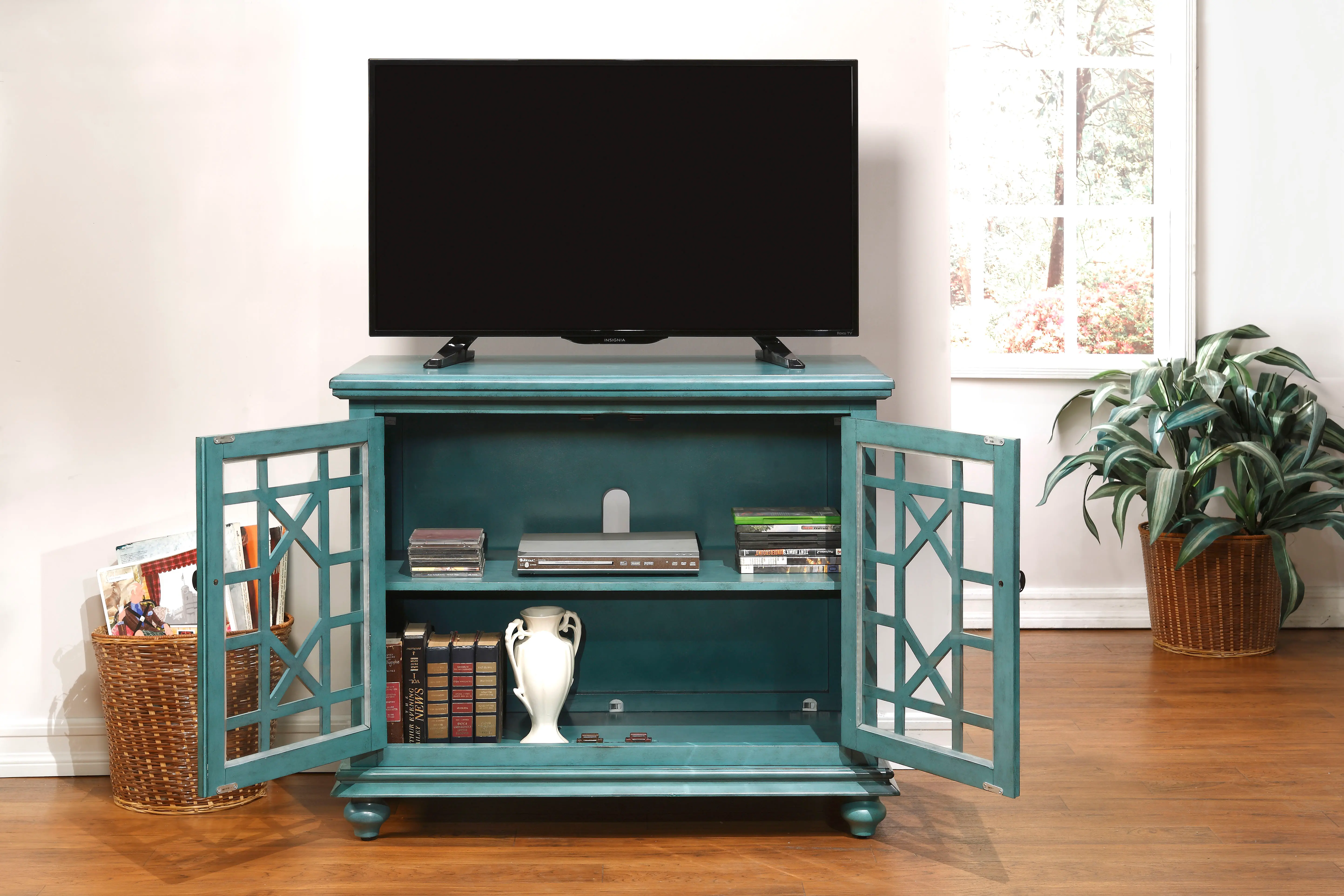 Casual Teal 38 Inch TV Stand-2