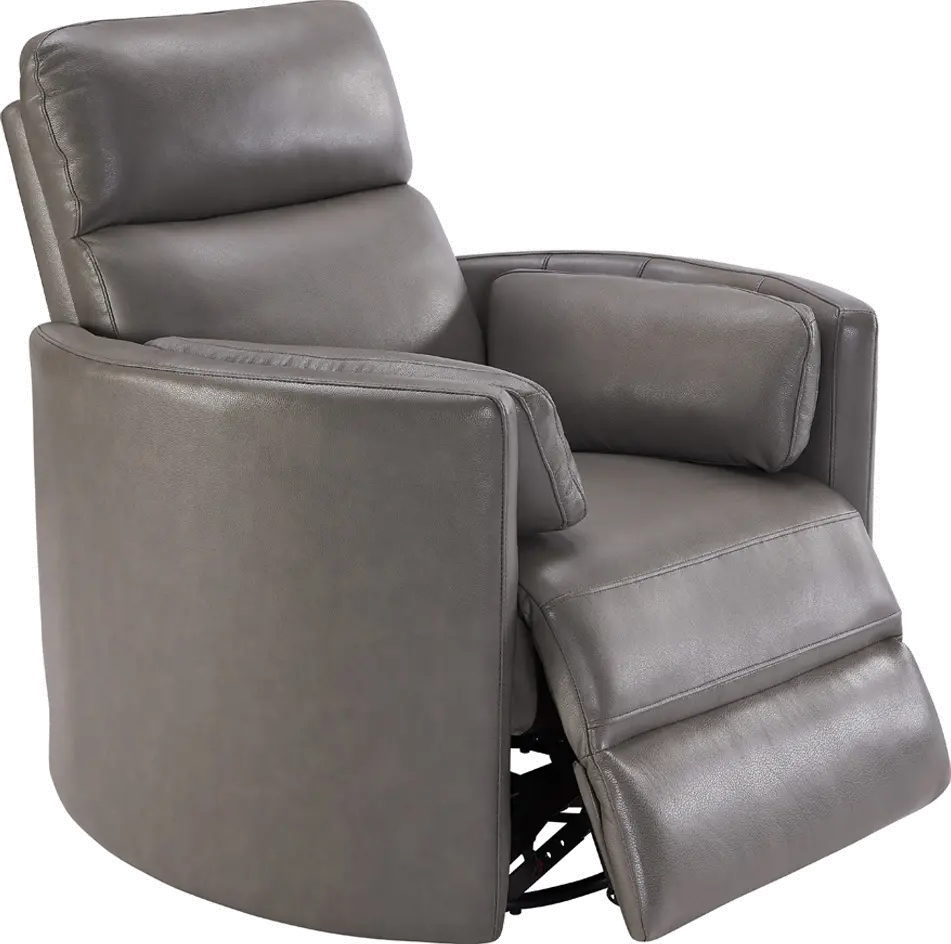 McCartney Gray Leather-Match Swivel Glider Power Recliner-1