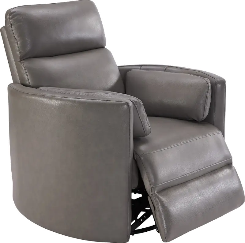 McCartney Gray Leather-Match Swivel Glider Power Recliner