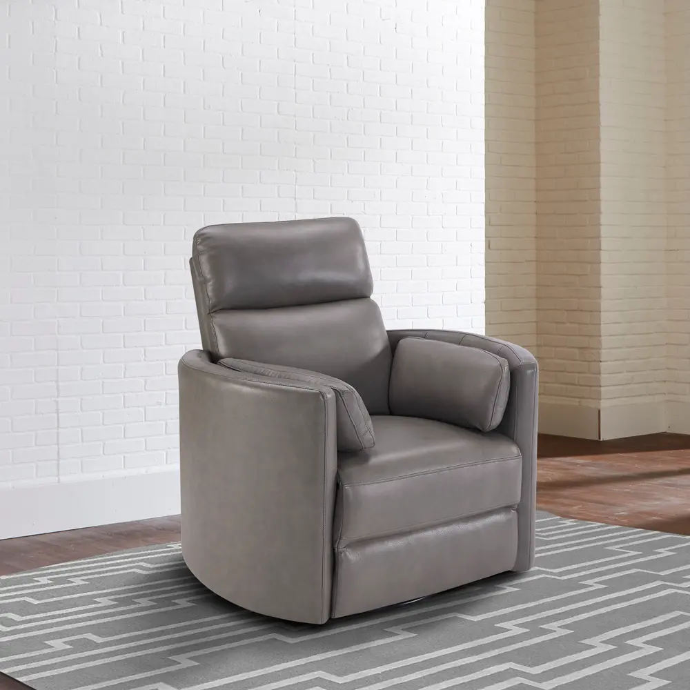 McCartney Gray Leather-Match Swivel Glider Power Recliner-2