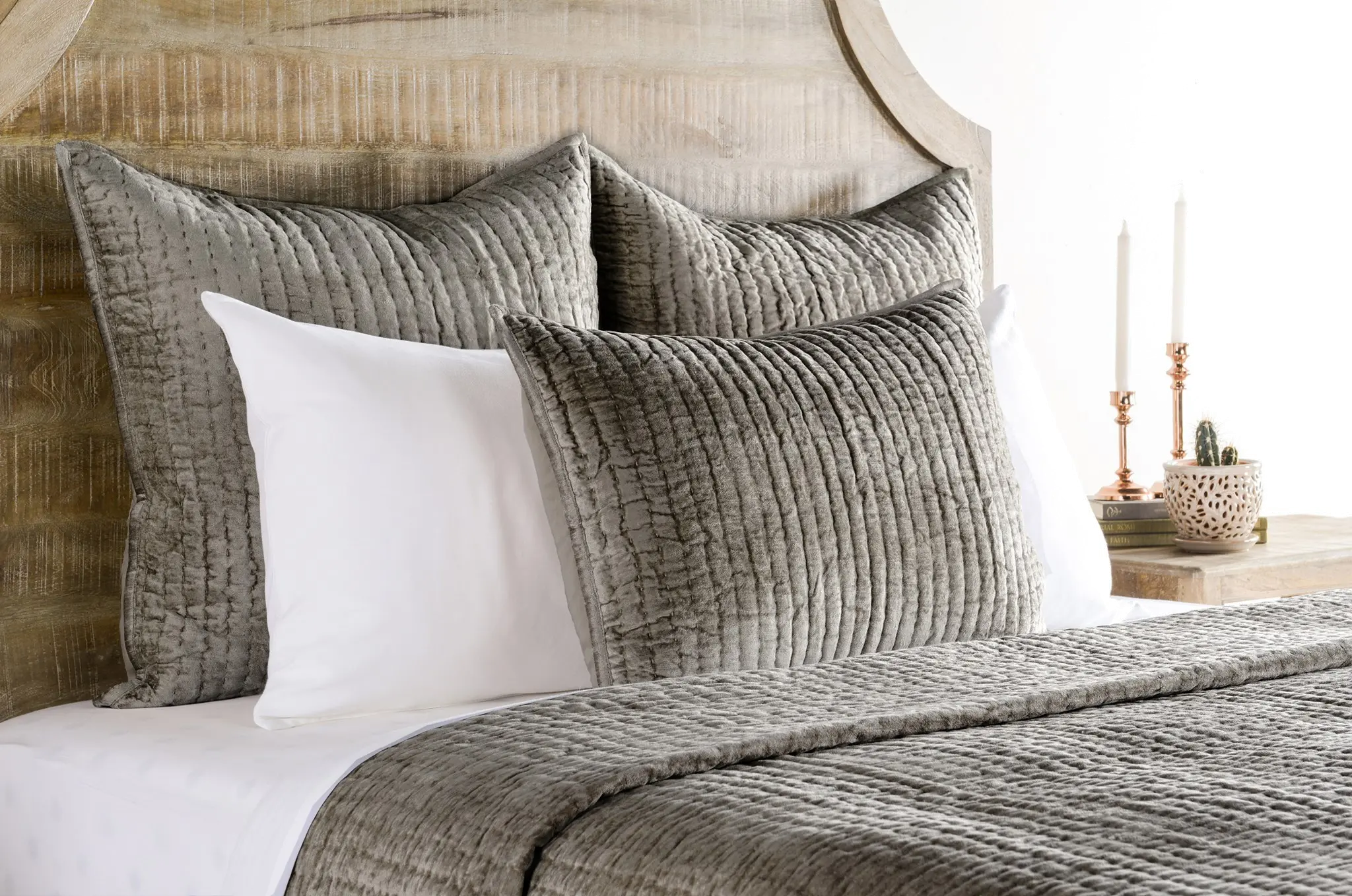 Bari Silver Toned Brown Velvet King 3 Piece Bedding Collection-1