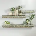 Galvanized Metal Wall Shelves with Scalloped Detailing - Set of 3