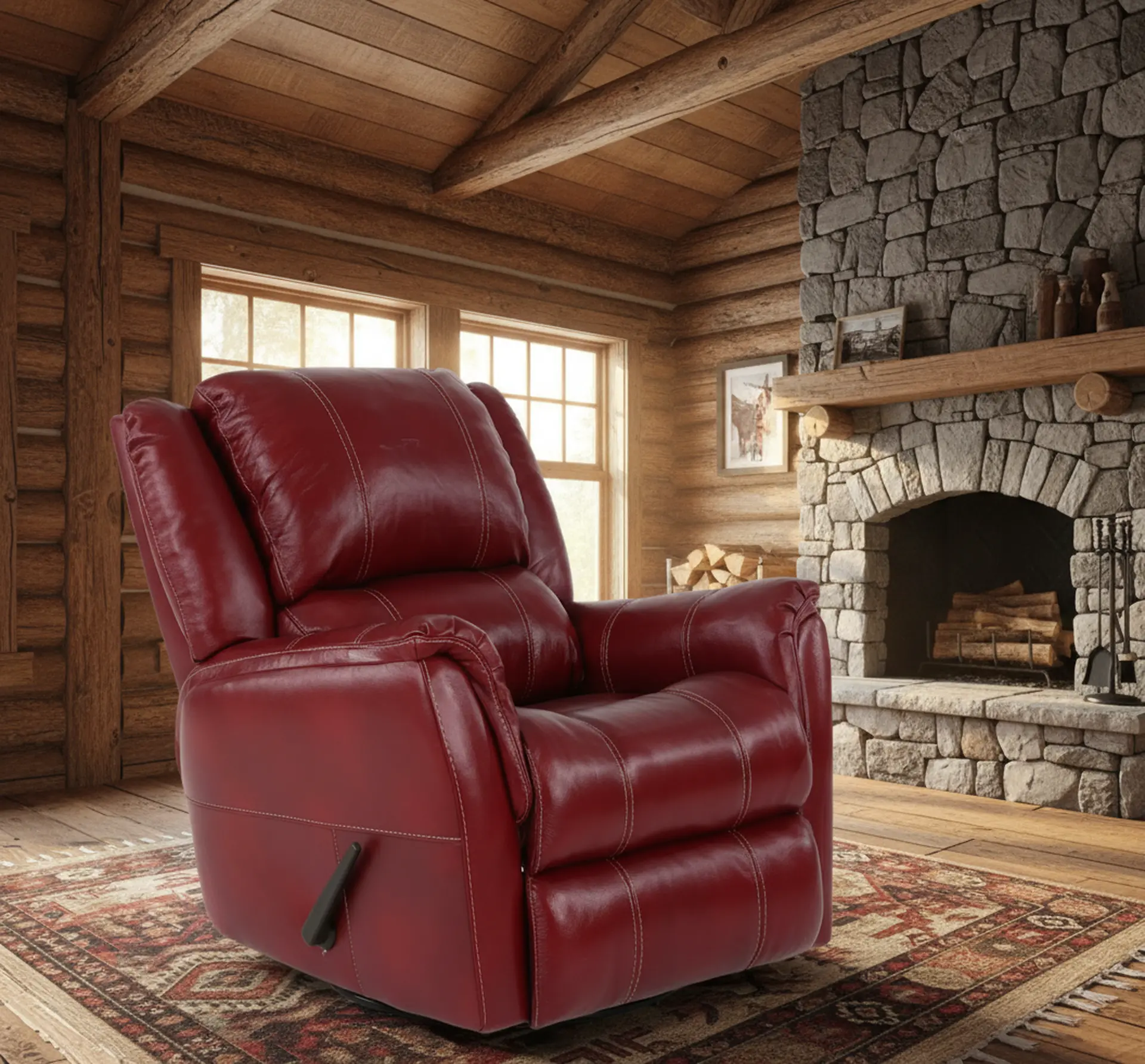 Nadi Red Leather-Match Swivel Glider Recliner-11