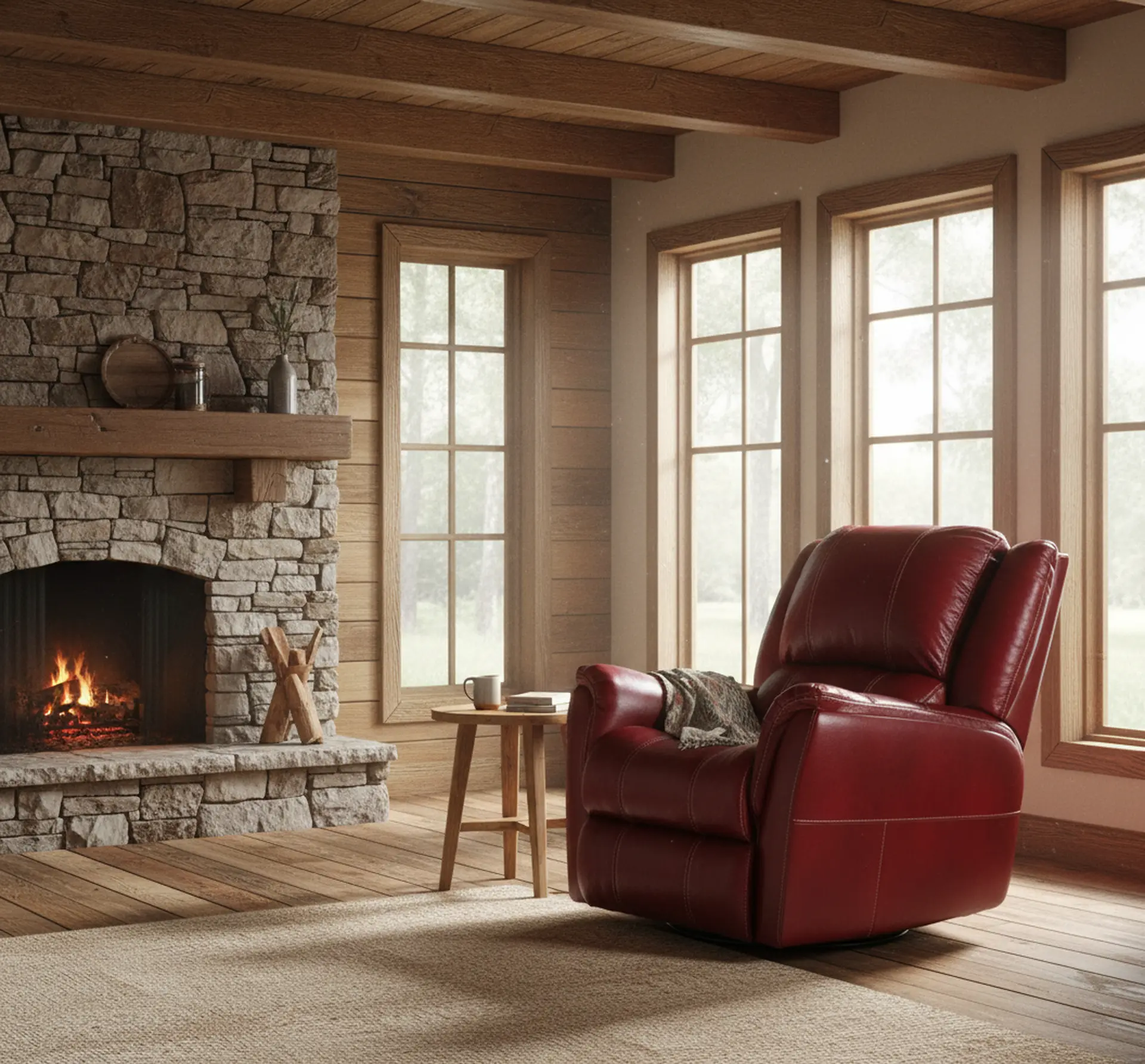 Nadi Red Leather-Match Swivel Glider Recliner-2