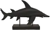 Matte Black Hammerhead Shark Sculpture on Base