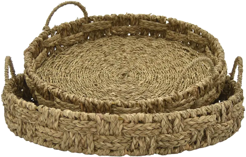 15 Inch Round Sea Grass Tray with Handles
