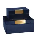 9 Inch Navy Blue and Gold Velveteen Jewelry Box