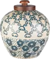 FTN-002/NAVYJAR 12  Beige and Navy Blue Terracotta Jar with Wood Lid