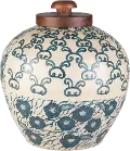 FTN-002/NAVYJAR 12 Beige and Navy Blue Terracotta Jar with Wood Lid