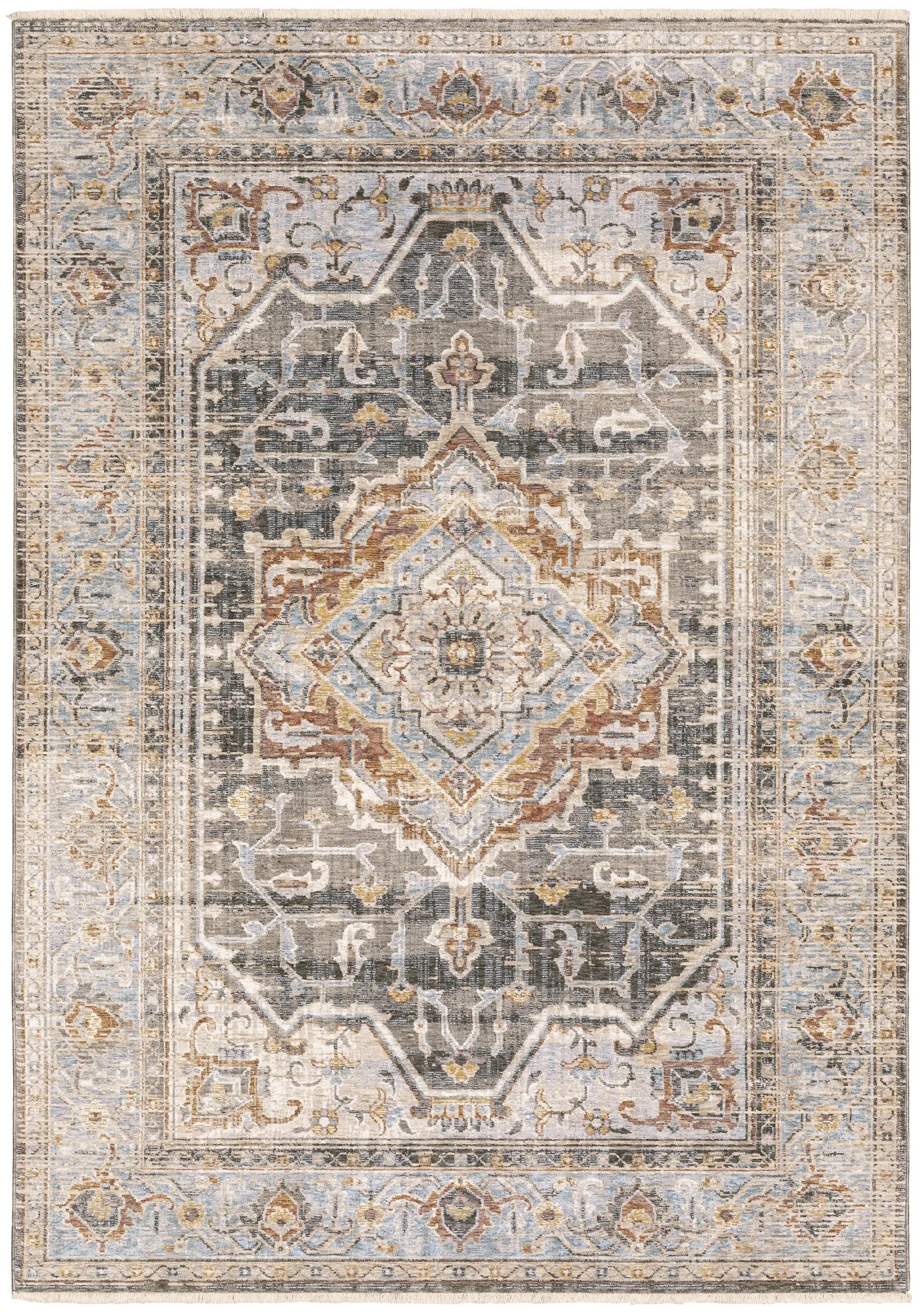 Maharaja 8 x 10 Medallion Gray and Blue Area Rug-1