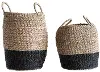 DF0509/-S/2-LRG 15 Inch Natural and Black Woven Sea Grass Basket with Handles
