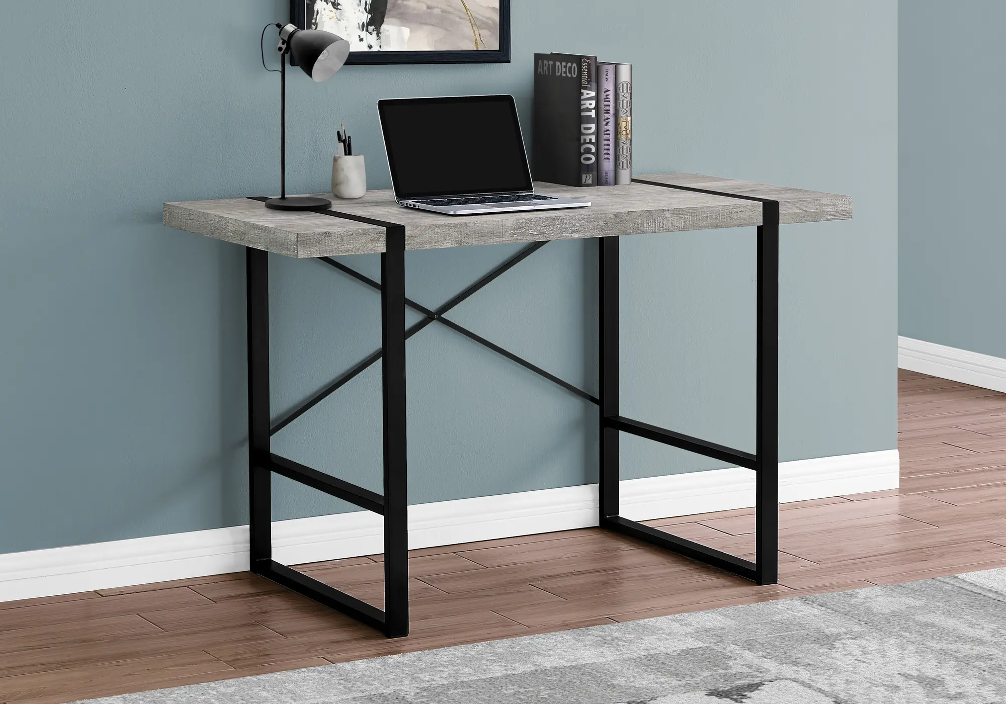 Rustic Gray and Black Computer Desk-2