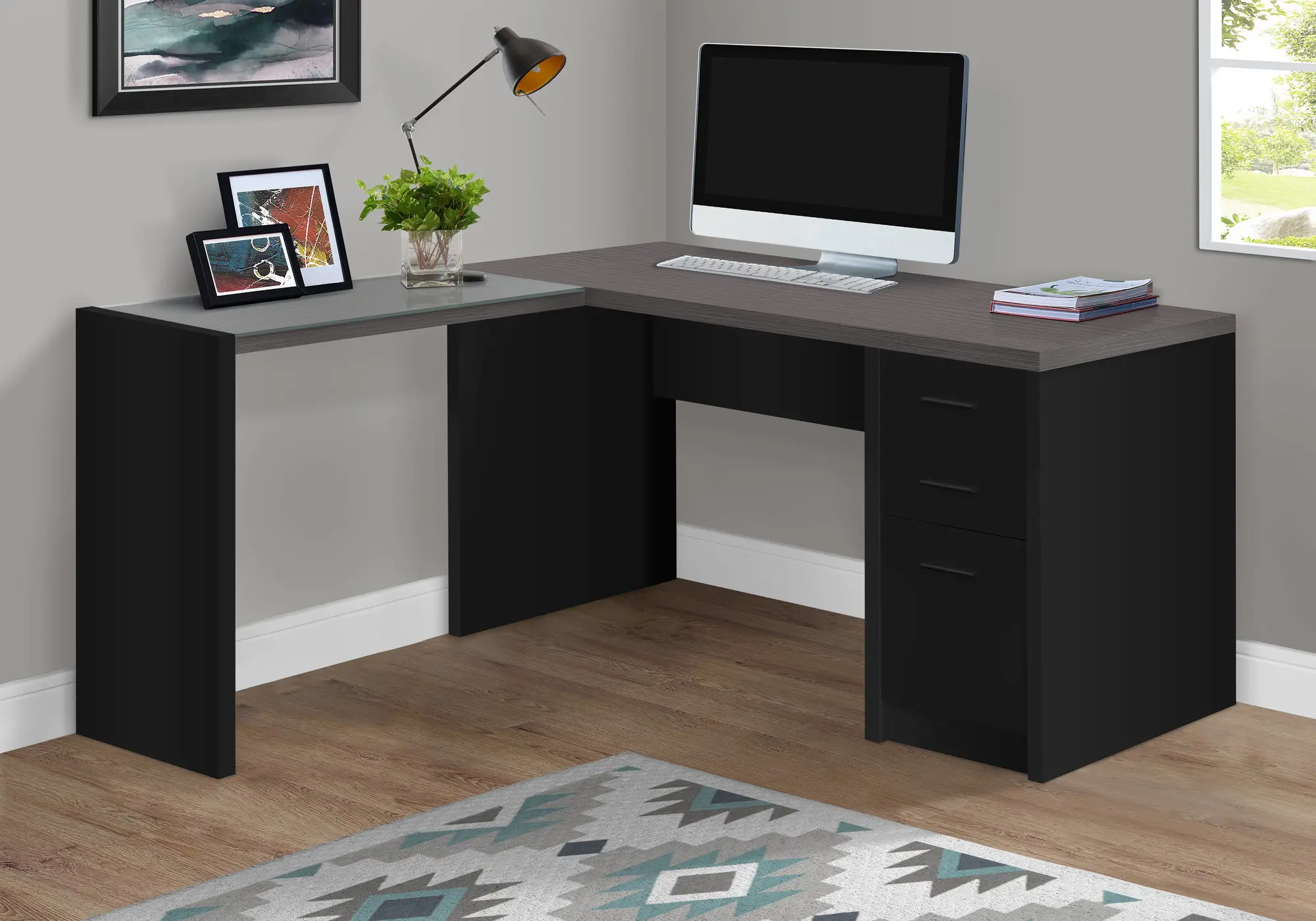 Modern Black and Gray Glass Top Desk-2