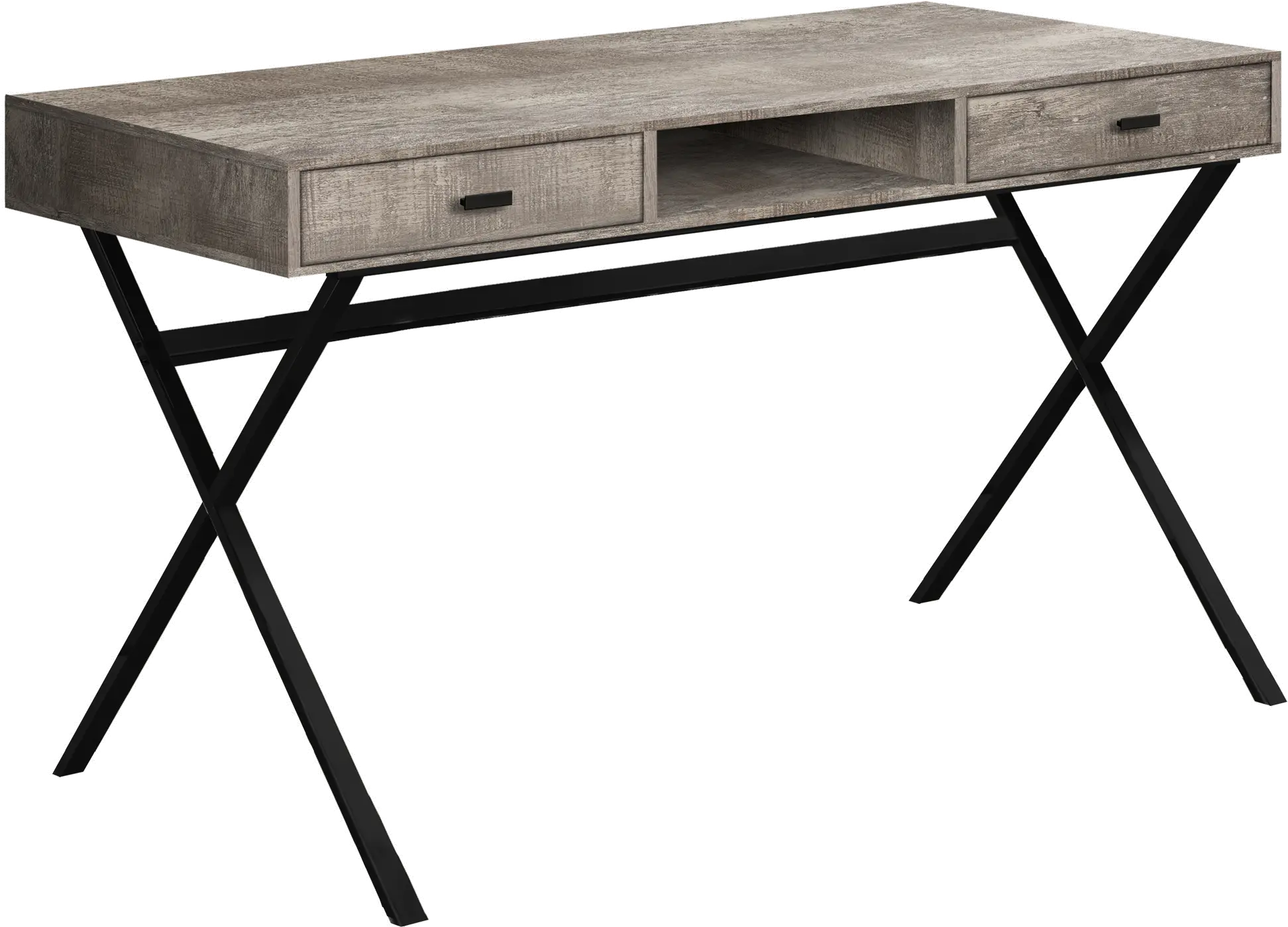 Taupe Wood Desk with Black Metal Base-1