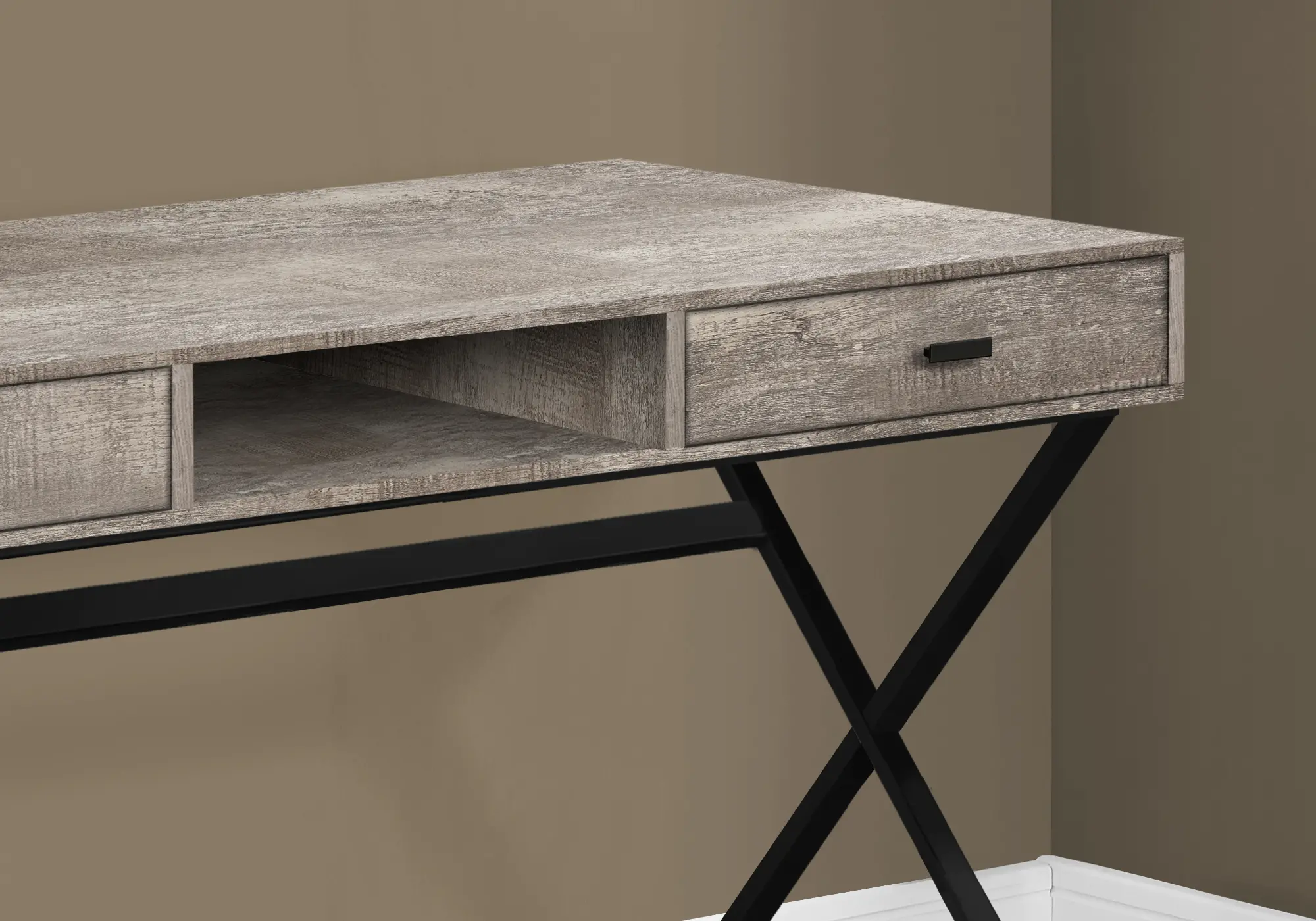 Taupe Wood Desk with Black Metal Base-3