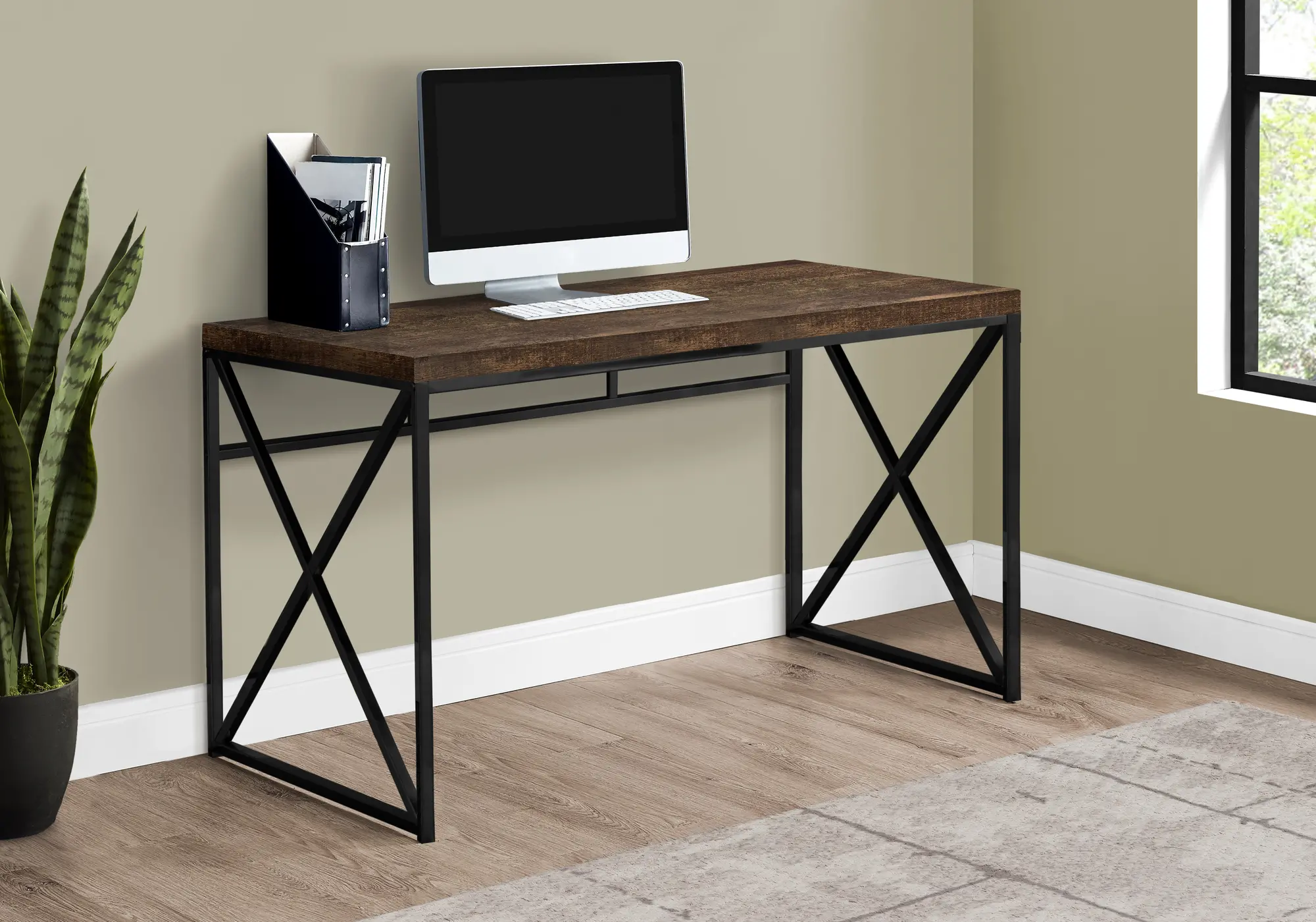 Brown Wood Desk with Black Metal Base-2