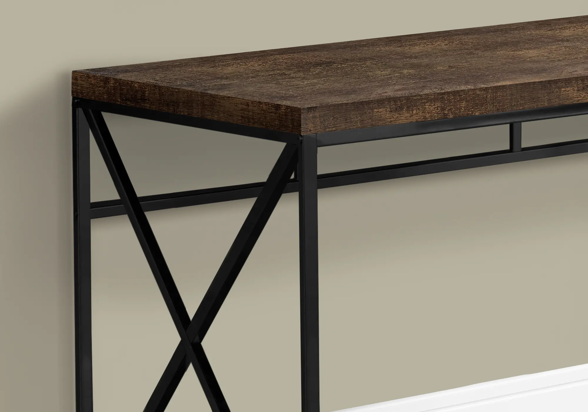 Brown Wood Desk with Black Metal Base-4