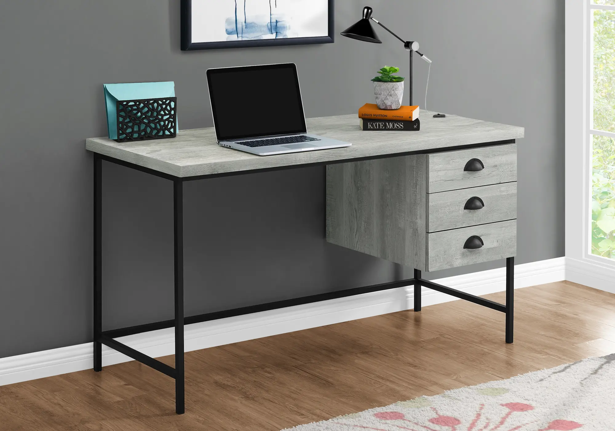 Gray and Black Metal Computer Desk-2