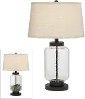 Fillable Seeded Glass and Black Metal Table Lamp