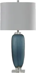 Blue Ribbed Glass Table Lamp with Clear Acrylic Base - Niscosa