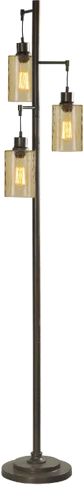 Bronze Floor Lamp with 3 Champagne Pendant Glass Shades