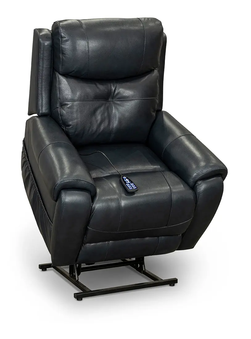 Navy Blue Leather Power Lift Recliner with Heat-1
