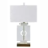 Alabaster White, Crystal and Brass Geometric Shapes Table Lamp