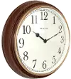 15 Inch Round Brown Wood-Look Wall Clock with Gold Bezel